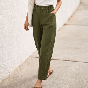 Olive Green High Waisted Straight Leg Pants Casual Minimalist Size Medium